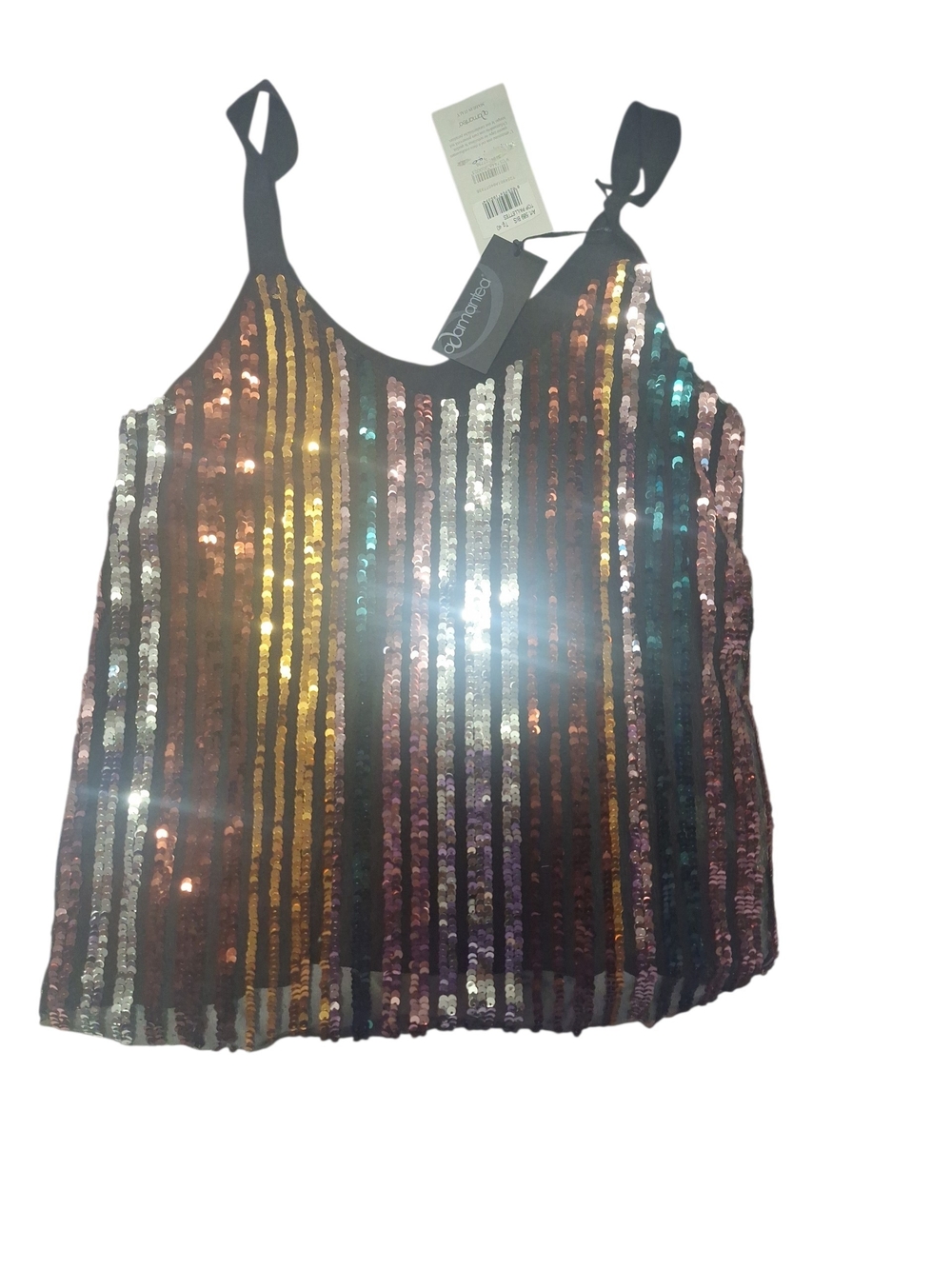 Made In Italy New Multicolor Vertical Sequin Striped Camisole Medium Fit